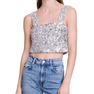 Maje Tifly Silver Sequin Crop Top